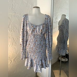 Floral Baby blue flared midi